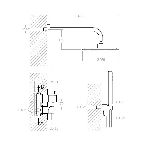Ramonsoler Odisea Душевой комплект встраиваемый с тропическим душем, цвет: медь K3915121CUC