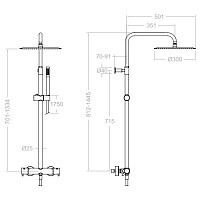 Ramonsoler Odisea Душевая стойка с верхним душем 30x144,5h см, цвет: золото брашированное 395401RM300OC