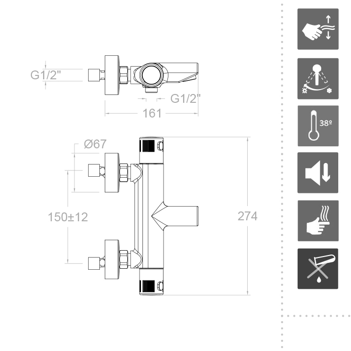 Ramonsoler Termotech Термостатический смеситель для ванны настенный, цвет: хром 963901S