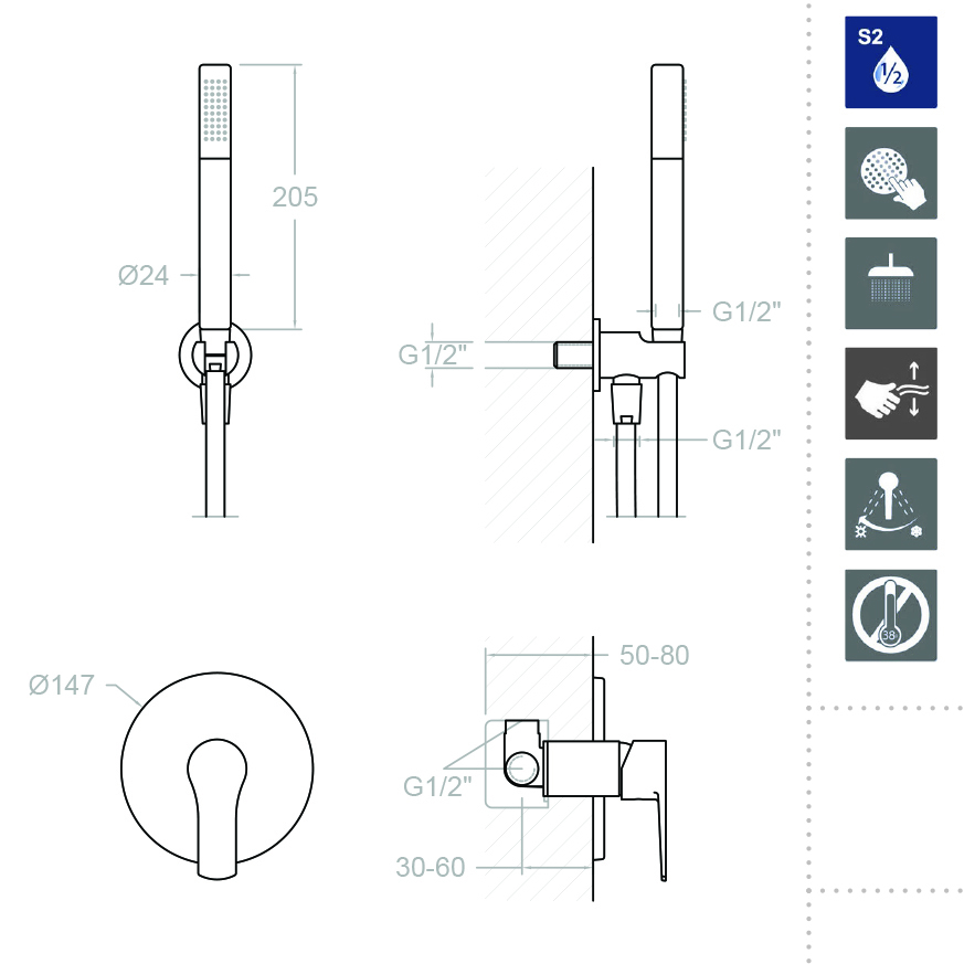Ramonsoler Titanium Душевой комплект встраиваемый, цвет: хром K1818011