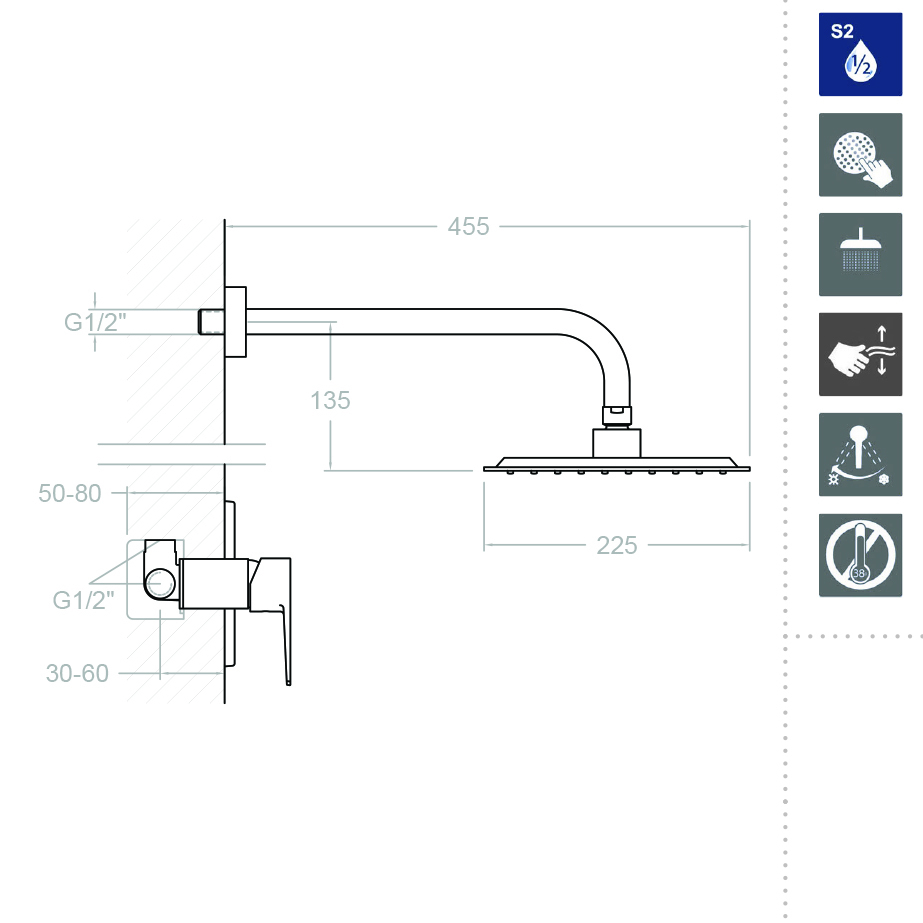 Ramonsoler Titanium Душевой комплект встраиваемый с тропическим душем, цвет: хром K1818014