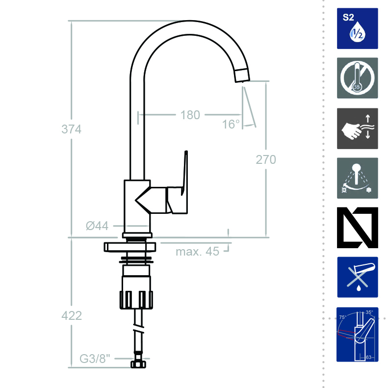 Ramonsoler Titanium Смеситель для раковины высокий однорычажный, цвет: хром 1836