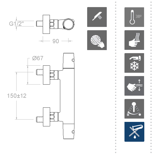 Ramonsoler Tzar Термостатический смеситель настенный с душем, цвет: никель брашированный 343401DNC