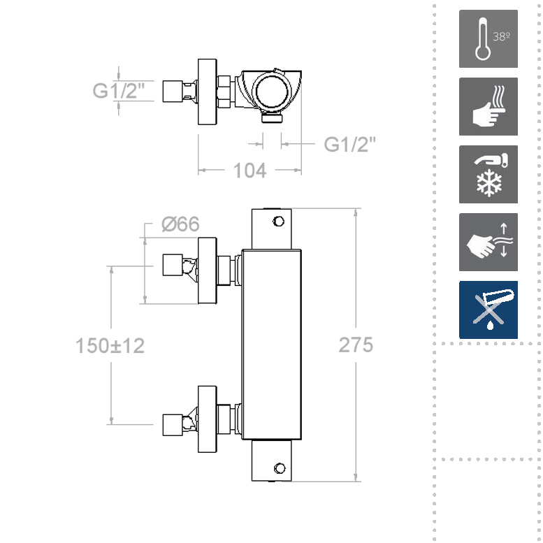Ramonsoler Urban Chic Термостатический смеситель настенный с душем, цвет: хром 213401K3