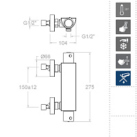 Ramonsoler Urban Chic Термостатический смеситель настенный с душем, цвет: хром 213401K3