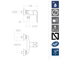 Ramonsoler Ypsilon Plus Смеситель настенный однорычажный, цвет: хром 6408S
