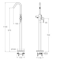Ramonsoler Adagio Напольный смеситель для ванны, цвет: матовый черный 918503SNM