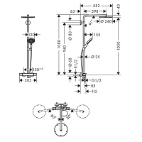 Hansgrohe Raindance Select S Душевая стойка: термостат, верхний душ 24 см, ручной душ, цвет: хром 27633000