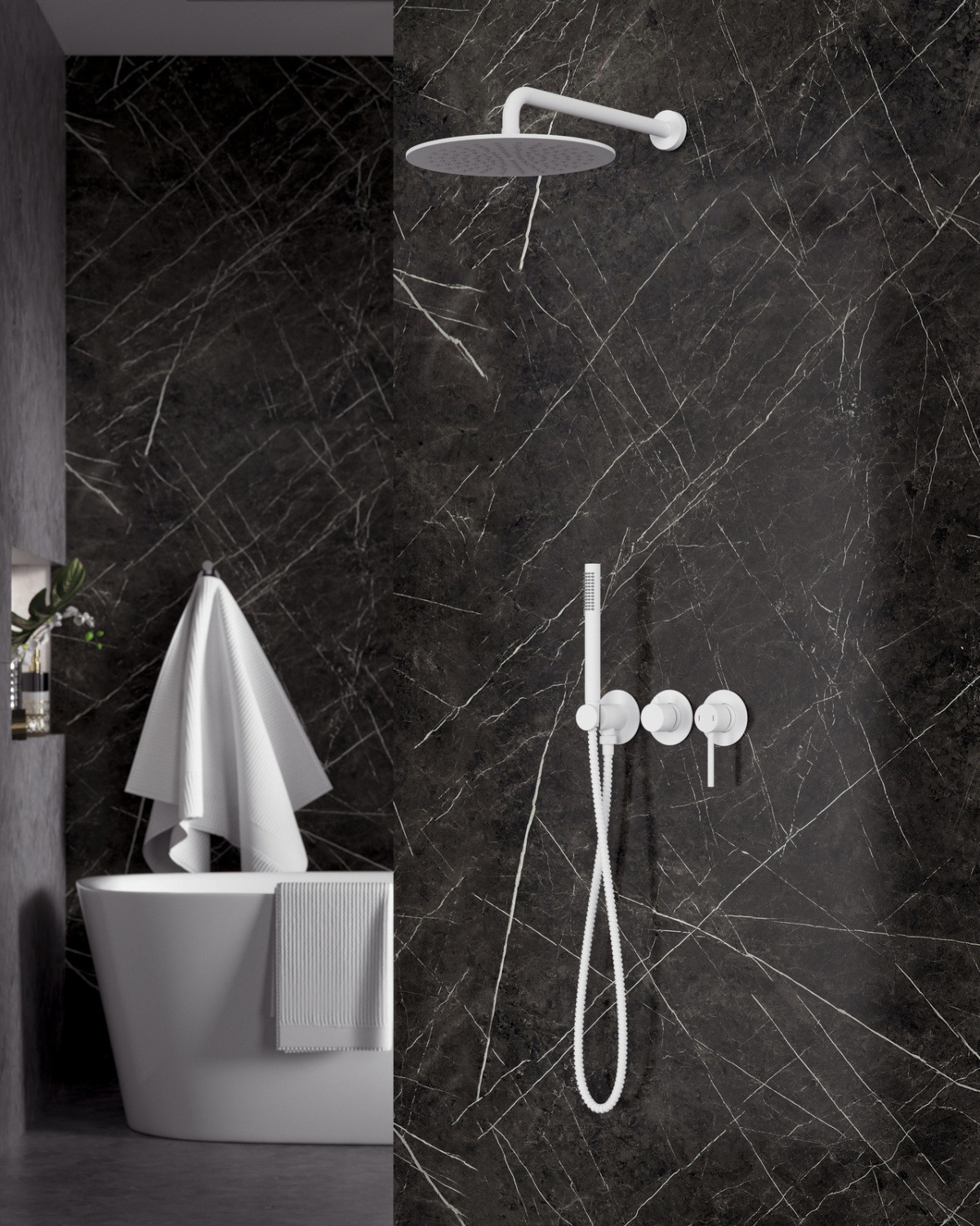 Timo Saona Душевой комплект встраив: ручной душ на 1 реж, лейка 2,4, шланг 150 см, цвет: бел. мат. SX-2349/16SM