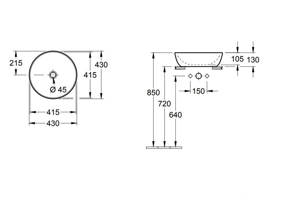 Villeroy & Boch Artis Раковина чаша 43x43x12,5h см, без перелива, TitanGlaze, цвет: Powder матовый 417943BCT0