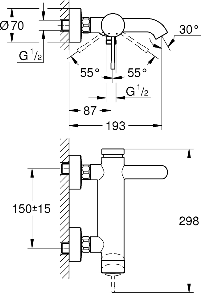 Grohe Essence Смеситель для ванны настенный, излив 19,3 см, цвет: теплый закат 33624DA1