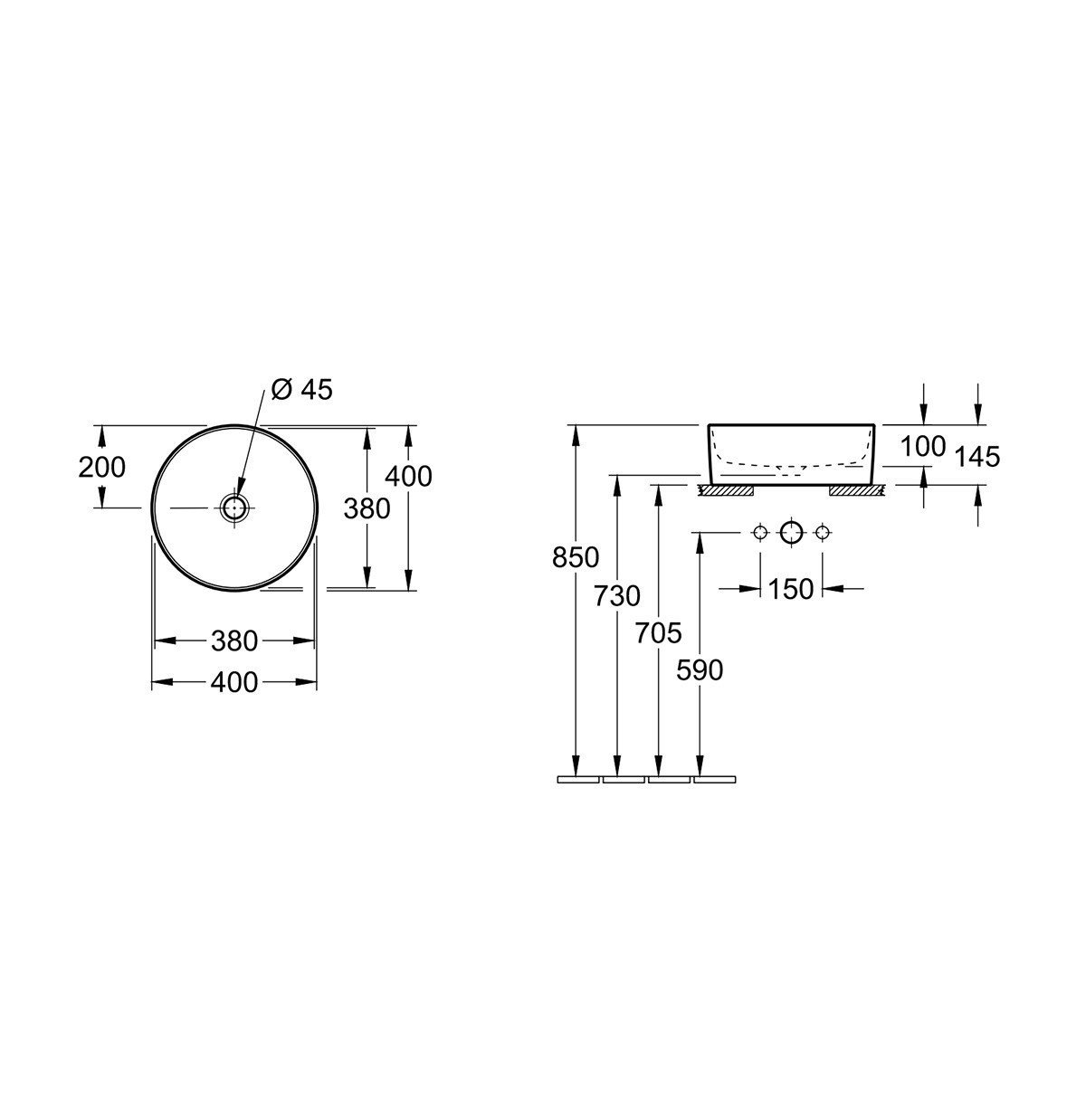 Villeroy & Boch Collaro Раковина чаша 40x40x14,5h см, без перелива, цвет: Альпийский белый глянцевый 4A184001