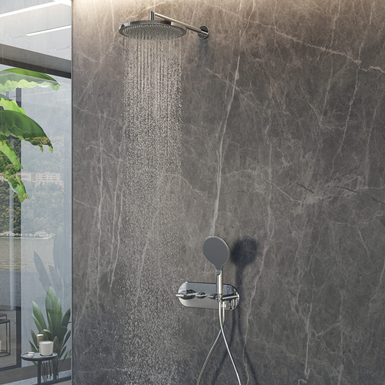 Bossini Apice Верхний душ d28 см, 1 вид струи, кронштейн настенный 33 см, цвет: chrome H70430H.030