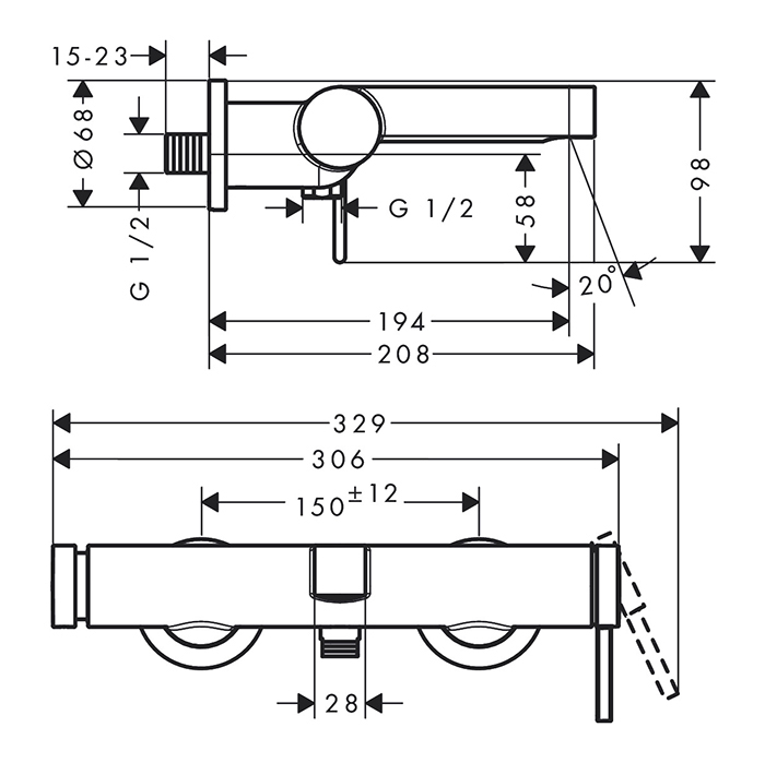 Hansgrohe Finoris Смеситель для ванны, излив 19,4 см, цвет: хром 76420000