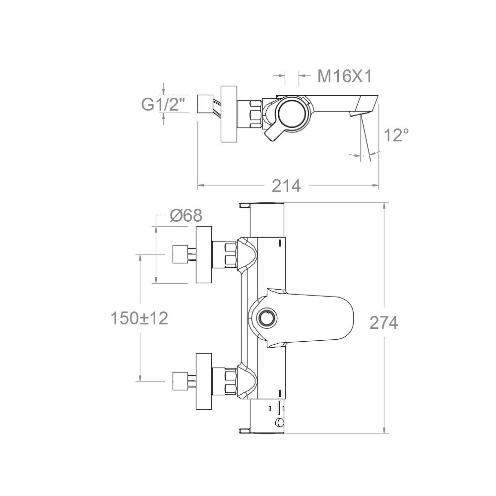Ramonsoler Blautherm Термостатический смеситель для душевой штанги настенный, цвет: хром 9446S