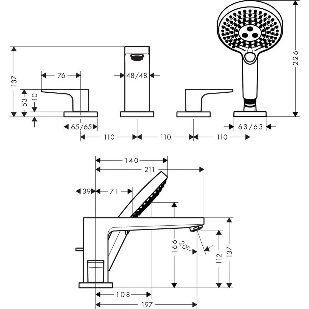 Hansgrohe Metropol Смеситель на борт ванны на 4 отверстия, цвет: хром 32553000