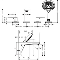 Hansgrohe Metropol Смеситель на борт ванны на 4 отверстия, цвет: хром 32553000