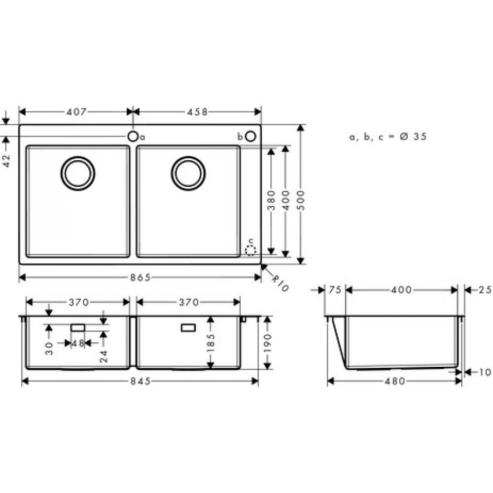 Hansgrohe S71 Кухонная мойка встраиваемая сверху 2 чаши 86,5x50 см, цвет: нержавеющая сталь 43311800