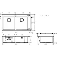 Hansgrohe S71 Кухонная мойка встраиваемая сверху 2 чаши 86,5x50 см, цвет: нержавеющая сталь 43311800