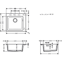 Hansgrohe S51 Кухонная мойка встраиваемая сверху 1 чаша 56x51 см, цвет: серый камень 43312290
