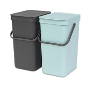 Brabantia Sort&Go Мусорное ведро с крышкой, пластик 2x12л, цвет: мятный и серый 109980