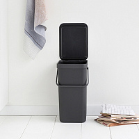 Brabantia Sort&Go Мусорное ведро с крышкой, пластик на 16л, цвет: серый 109966