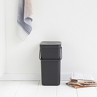 Brabantia Sort&Go Мусорное ведро с крышкой, пластик на 16л, цвет: серый 109966