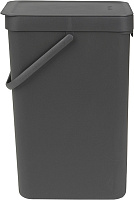 Brabantia Sort&Go Мусорное ведро с крышкой, пластик на 16л, цвет: серый 109966
