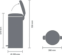 Brabantia NewIcon Мусорное ведро с педалью, нержавеющая сталь на 30л, цвет: белый 111785