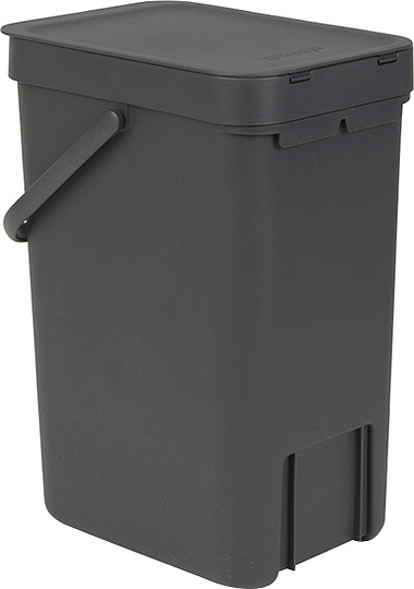 Brabantia Sort&Go Мусорное ведро с крышкой, пластик на 12л, цвет: серый 109805