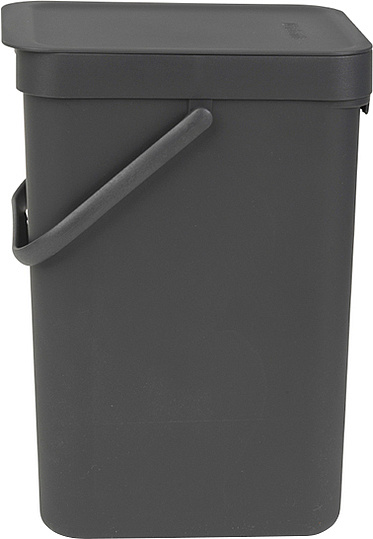 Brabantia Sort&Go Мусорное ведро с крышкой, пластик на 12л, цвет: серый 109805