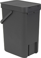 Brabantia Sort&Go Мусорное ведро с крышкой, пластик на 12л, цвет: серый 109805