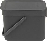 Brabantia Sort&Go Мусорное ведро с крышкой, пластик на 6л, цвет: серый 109720