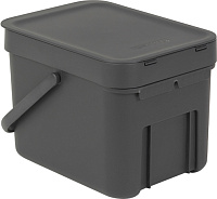 Brabantia Sort&Go Мусорное ведро с крышкой, пластик на 6л, цвет: серый 109720