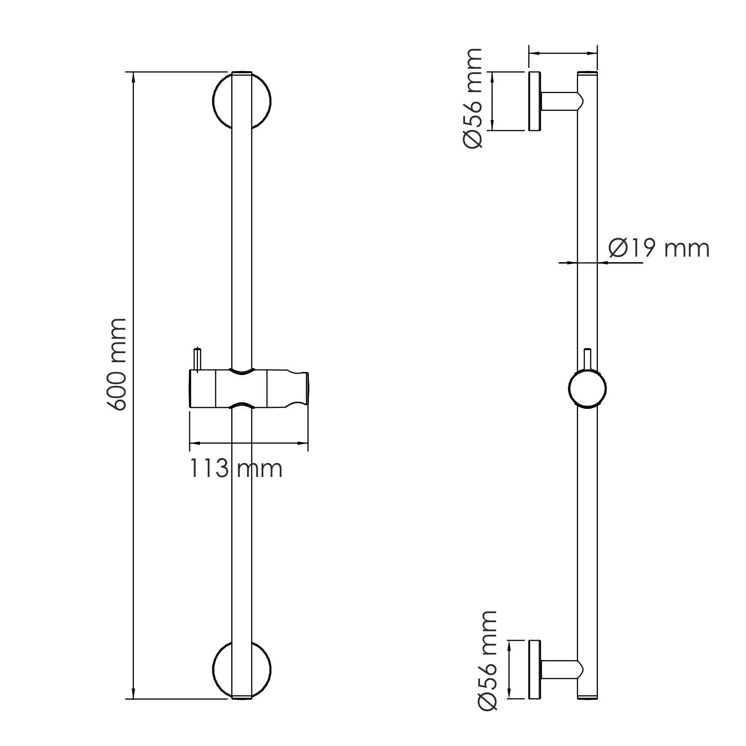 Wasserkraft Душевая штанга 60 см, цвет: черный A317