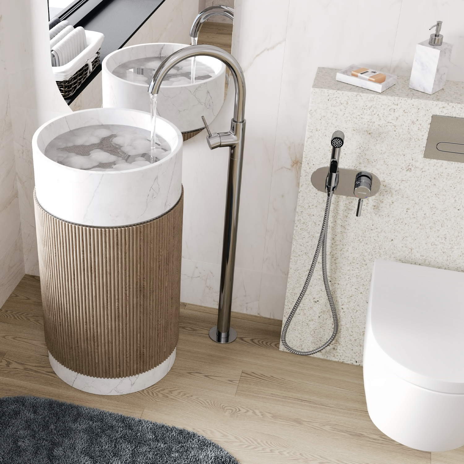 Wasserkraft Main 4100 Смеситель для раковины напольный, без дк, высота излива 91,8 см, цвет: хром 4153