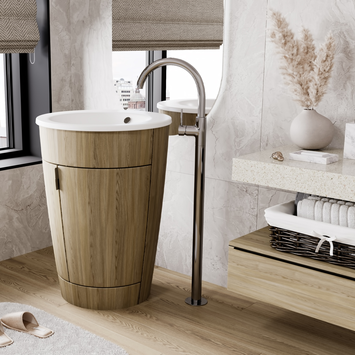 Wasserkraft Main 4100 Смеситель для раковины напольный, без дк, высота излива 91,8 см, цвет: хром 4153