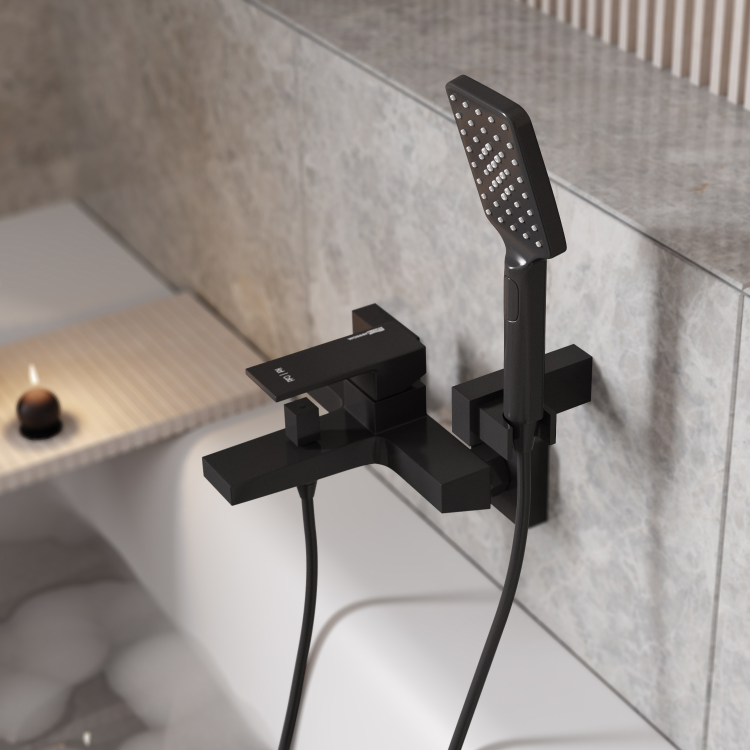 Wasserkraft Abens 2000 Смеситель для ванны с ручным душем и держателем, цвет: черный Soft-touch 2001