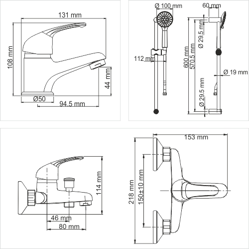 Wasserkraft Набор 3 в 1: стойка для душа, лейка, шланг, 2 смесителя, цвет: хром глянц. 31011