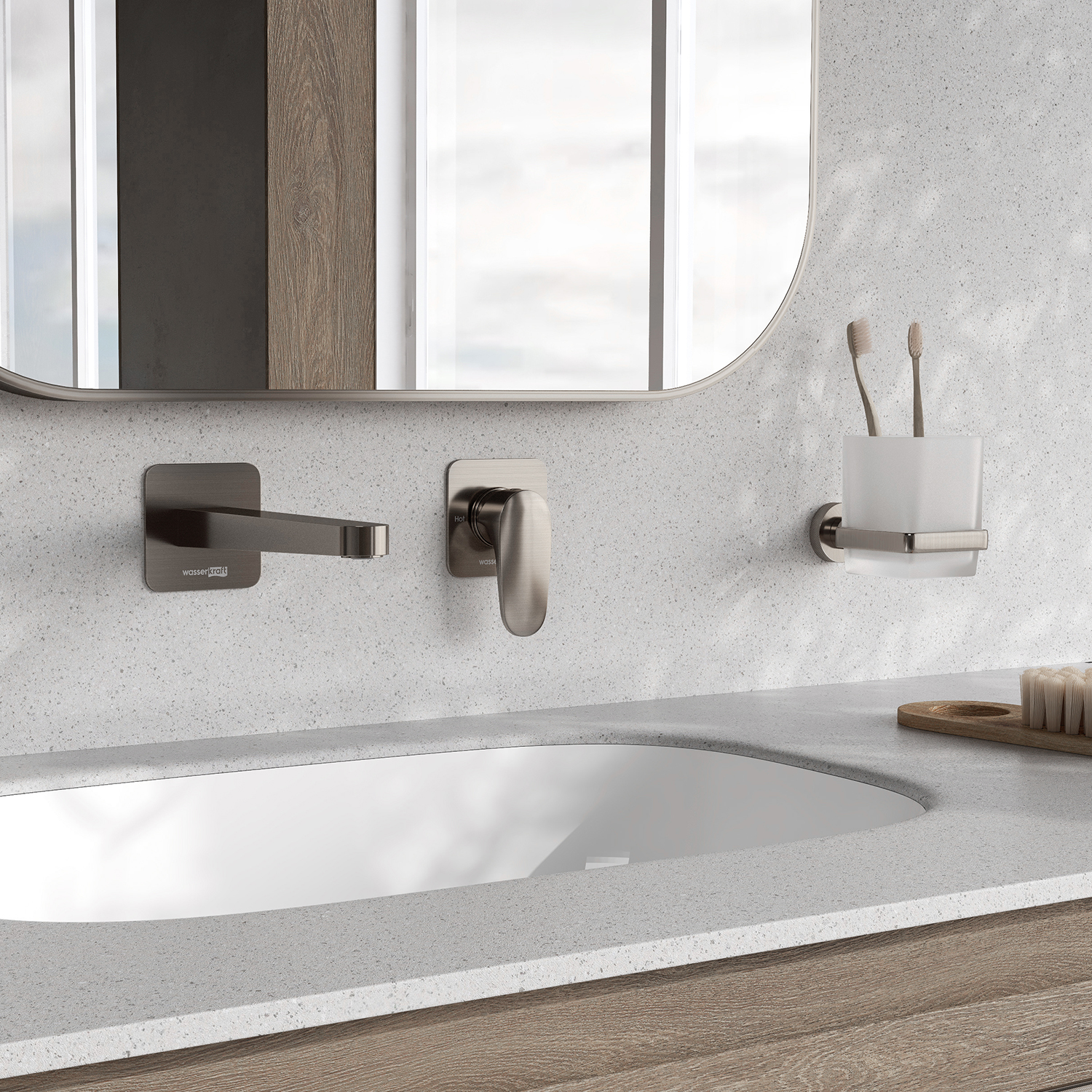 Wasserkraft Spree Смеситель для раковины: внешняя и внутренняя часть, излив, цвет: никель матовый A1451.274