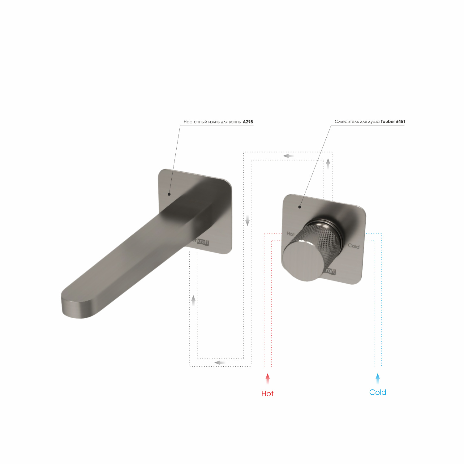 Wasserkraft Tauber Смеситель для раковины: внешняя и внутренняя часть, излив, цвет: никель матовый A6451.298