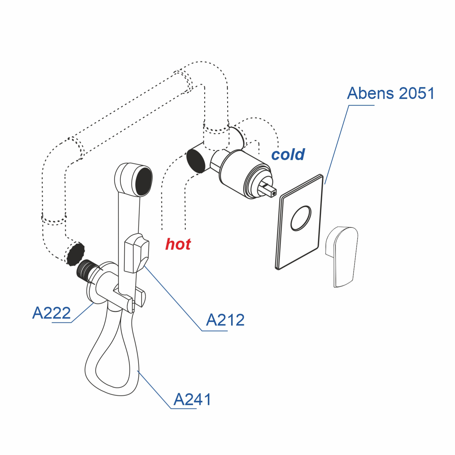 Wasserkraft Abens Гигиенический душ: внешняя и внутренняя часть, шланг, лейка, цвет: черный матовый A02041