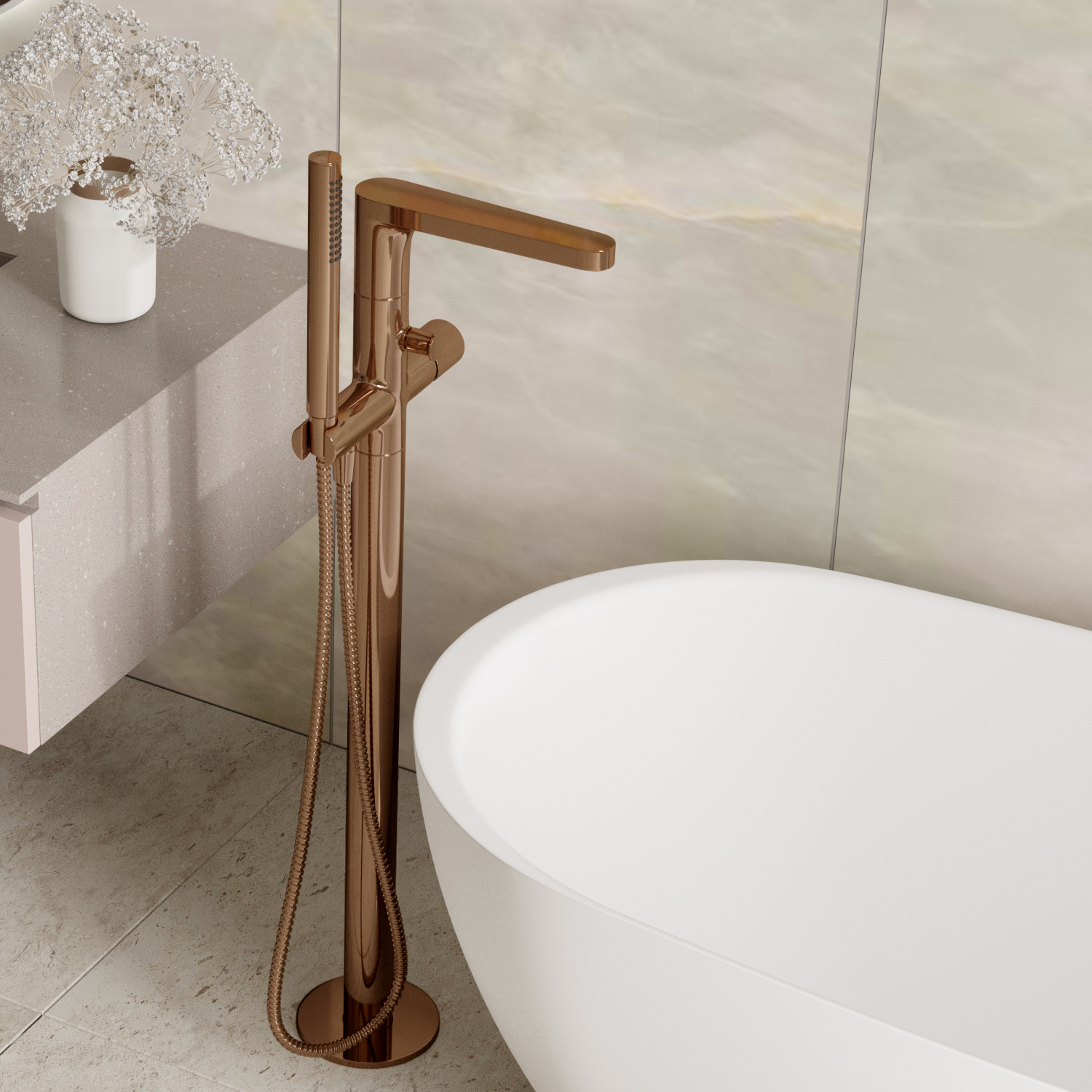 Wasserkraft Paar Смеситель для ванны напольный, с внутренней частью, цвет: роз. золото 8821