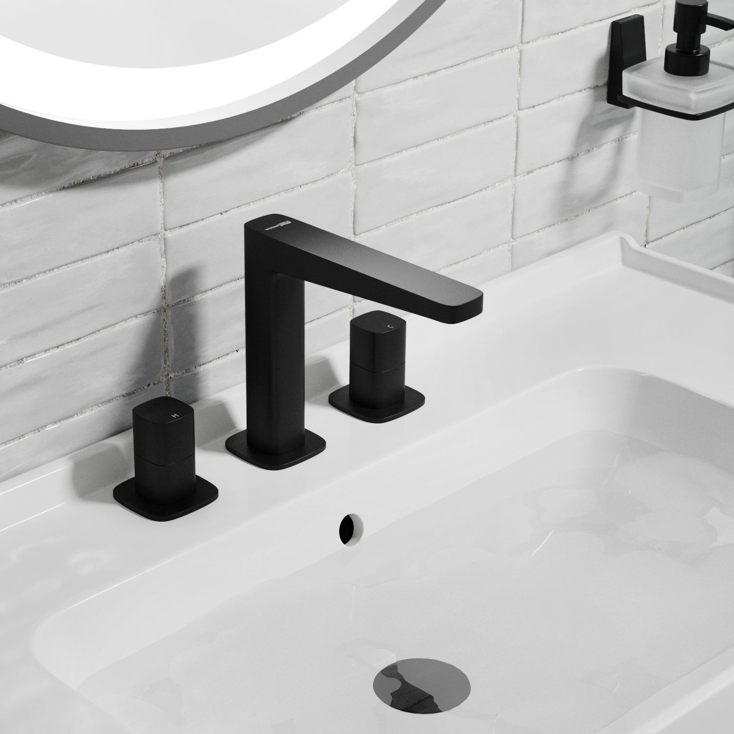 Wasserkraft Nuthe 9100 Смеситель для раковины встраив., на 3 отв., цвет: черный soft-touch 9135