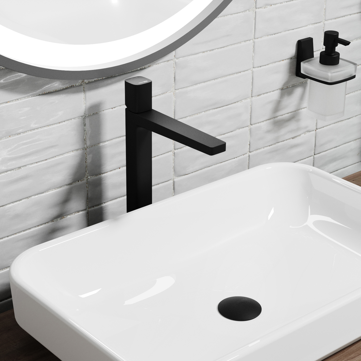 Wasserkraft Nuthe 9100 Смеситель для раковины на 1 отв., излив 24,6 см, цвет: черный soft-touch 9103H