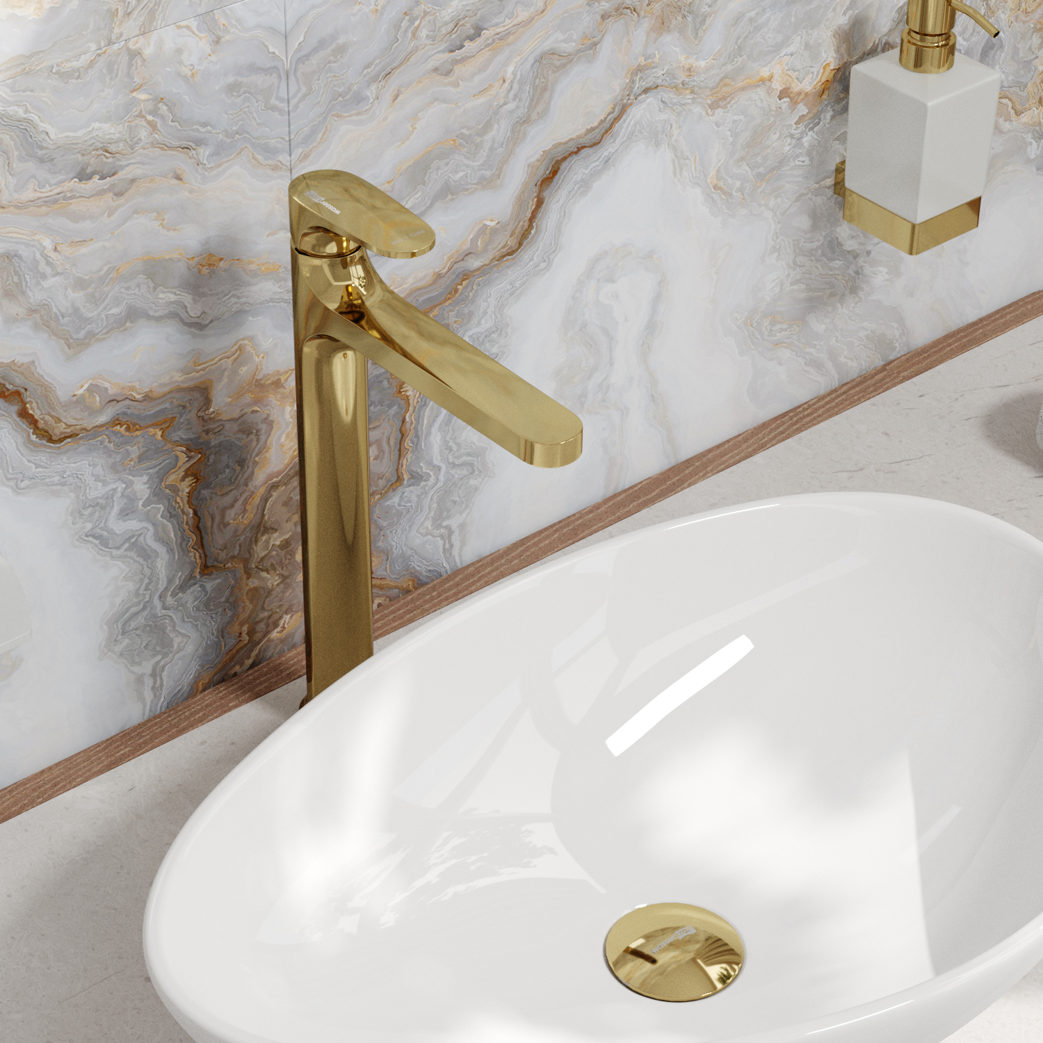 Wasserkraft Neckar 2100 Смеситель для раковины 1 отв., высота излива 25,4 см, цвет: глянц. золото 2103H