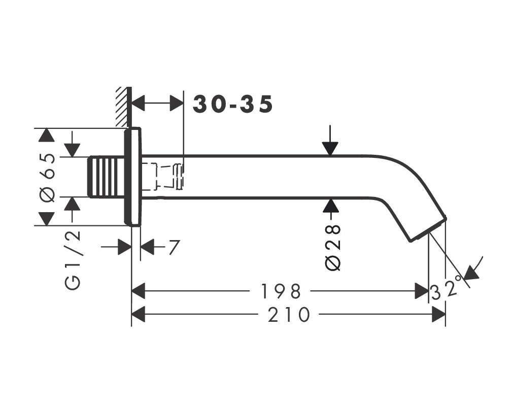 Hansgrohe Tecturis S Излив настенный для ванны 19,8 см, цвет: шлифованная бронза 73411140