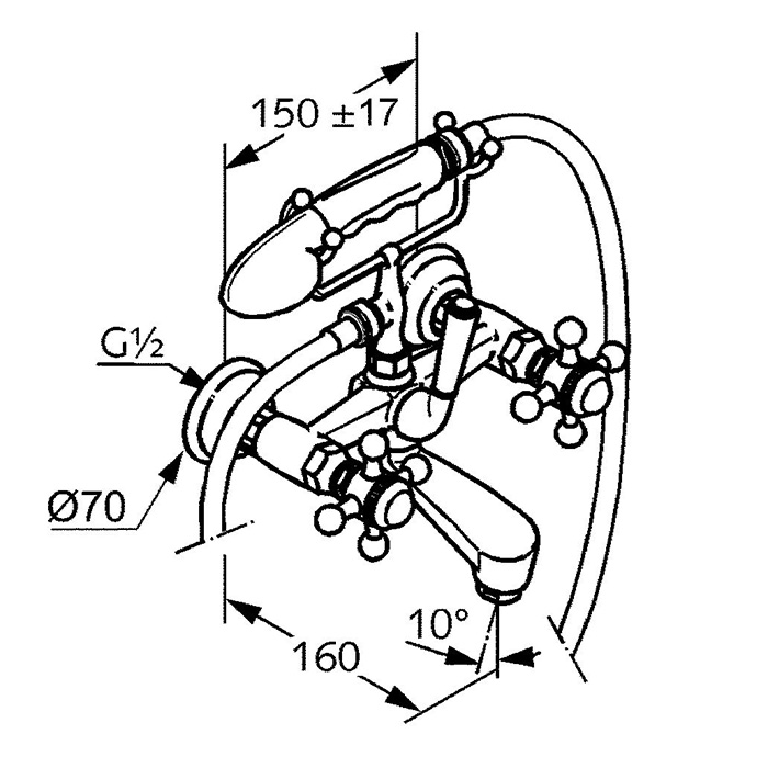 Kludi 1926 Смеситель для ванны и душа DN 15 настенный, цвет: хром 514410520