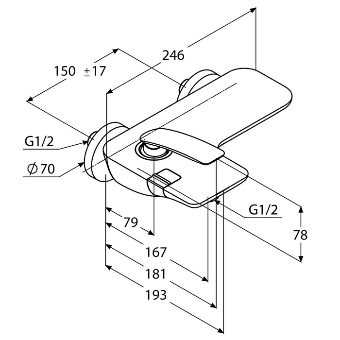 Kludi Balance Смеситель для ванны и душа DN 15 настенный, цвет: черный матовый/хром 524458775