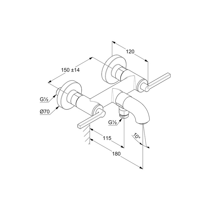 Kludi Nova Fonte Смеситель для ванны и душа DN 15 настенный, цвет: хром 205400515